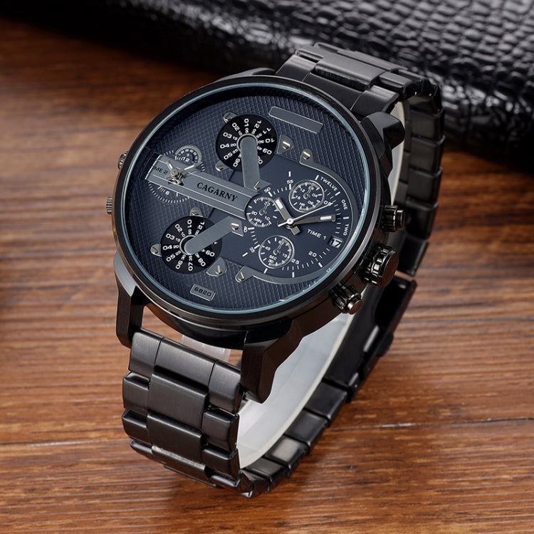 CAGARNY 6820 Round Large Dial Steel Band Quartz Dual Movement Watch For Men
