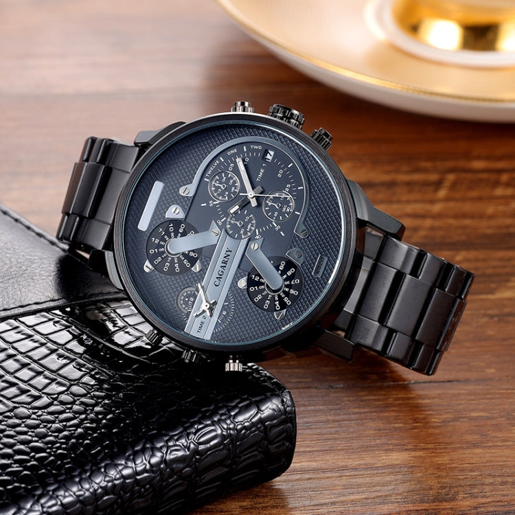CAGARNY 6820 Round Large Dial Steel Band Quartz Dual Movement Watch For Men