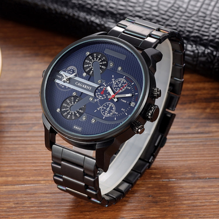 CAGARNY 6820 Round Large Dial Steel Band Quartz Dual Movement Watch For Men