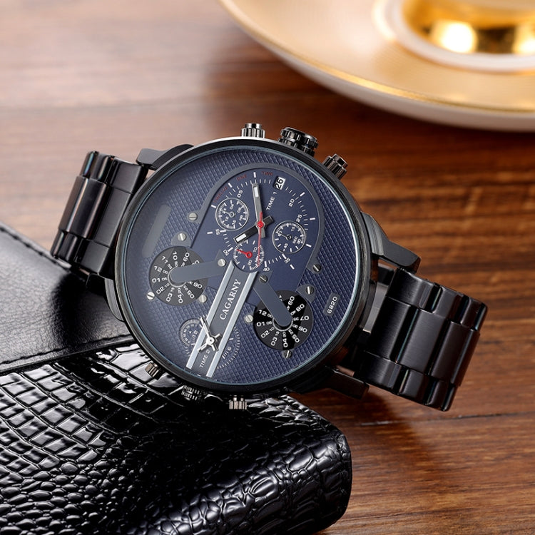 CAGARNY 6820 Round Large Dial Steel Band Quartz Dual Movement Watch For Men