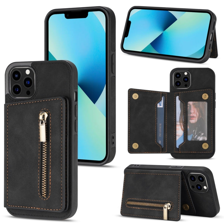 For iPhone 13 Pro Max Zipper Card Holder Phone Case