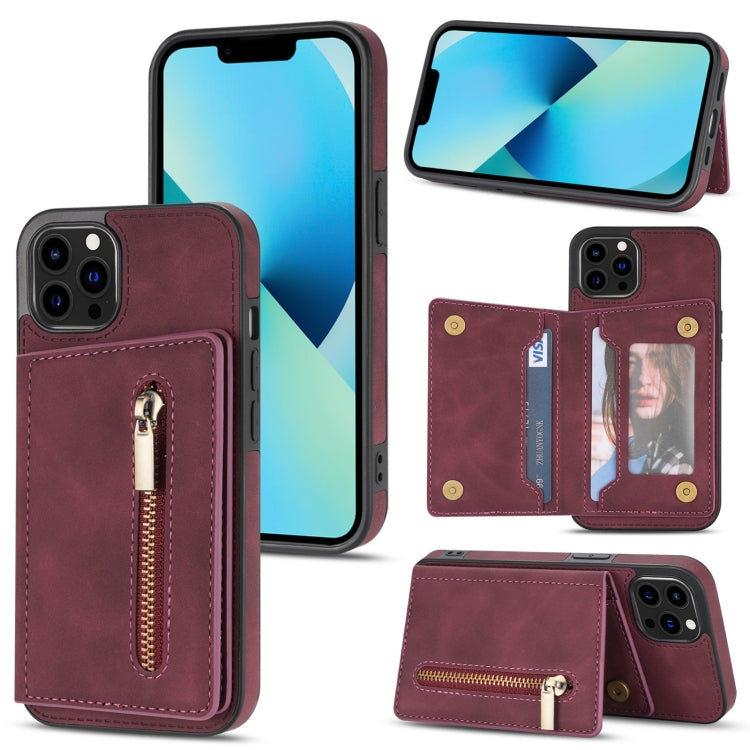 For iPhone 13 Pro Max Zipper Card Holder Phone Case