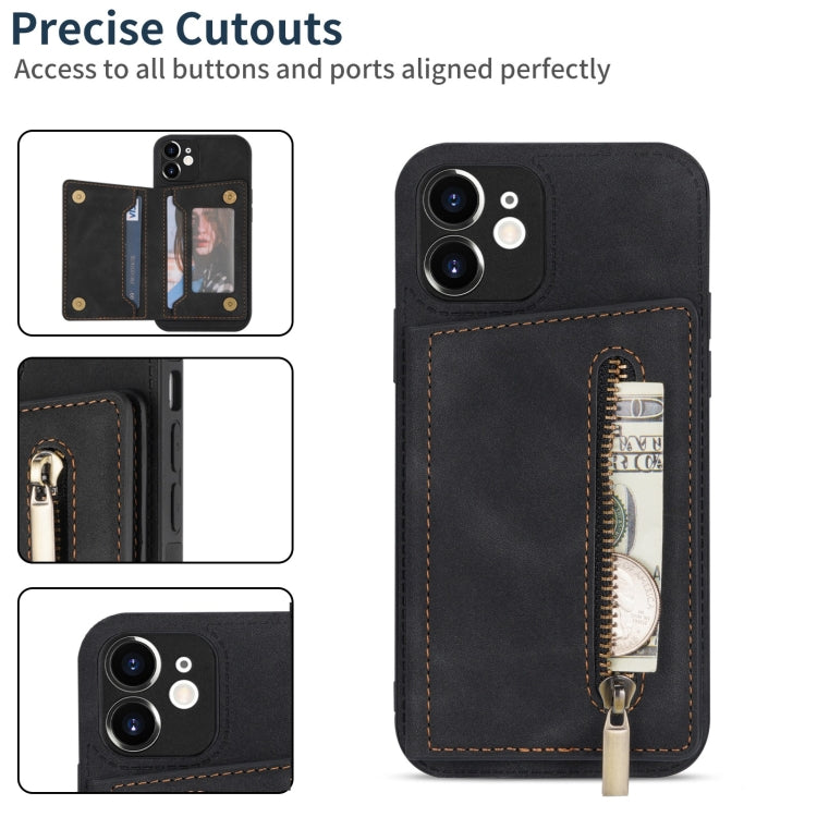 For iPhone 12 Zipper Card Holder Phone Case