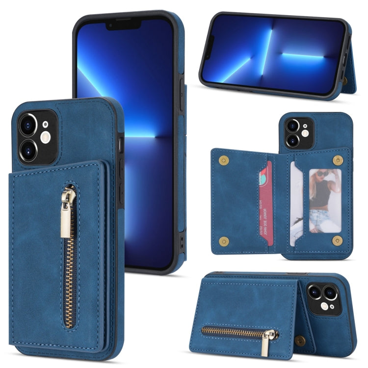 For iPhone 12 Zipper Card Holder Phone Case