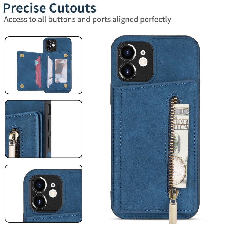 For iPhone 12 Zipper Card Holder Phone Case