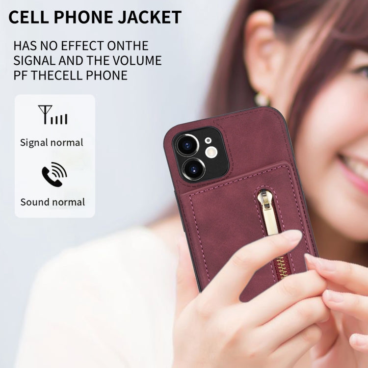 For iPhone 12 Zipper Card Holder Phone Case