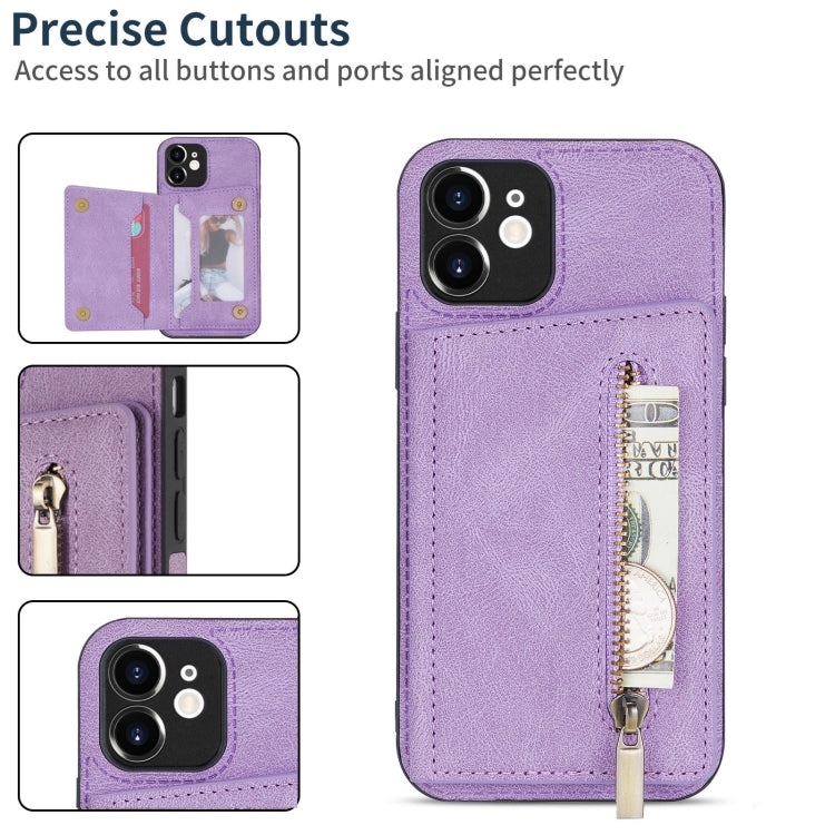 For iPhone 12 Zipper Card Holder Phone Case