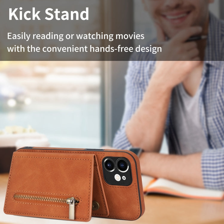 For iPhone 12 Zipper Card Holder Phone Case