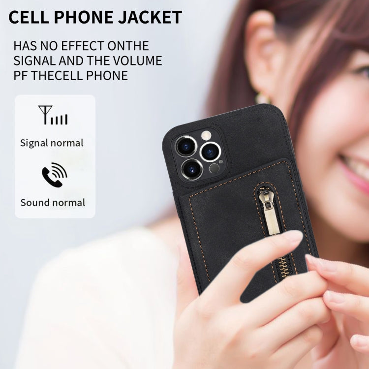 For iPhone 12 Pro Zipper Card Holder Phone Case