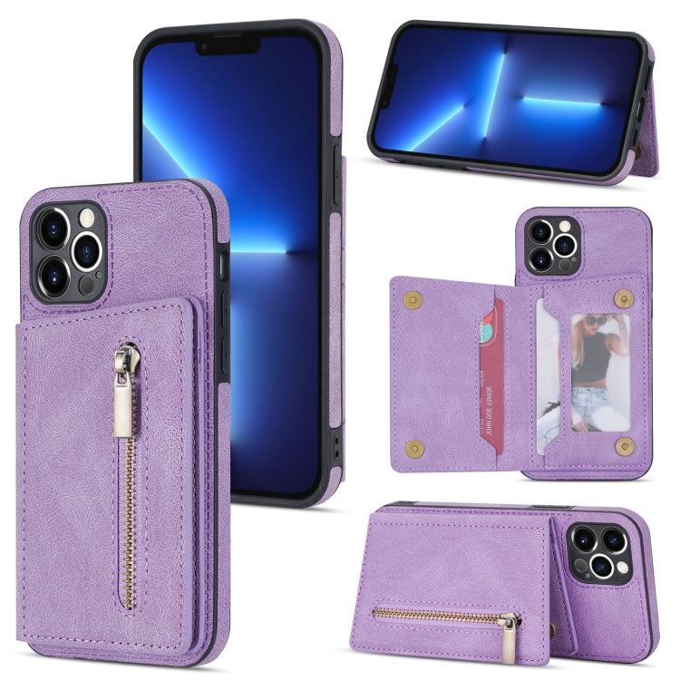 For iPhone 12 Pro Zipper Card Holder Phone Case