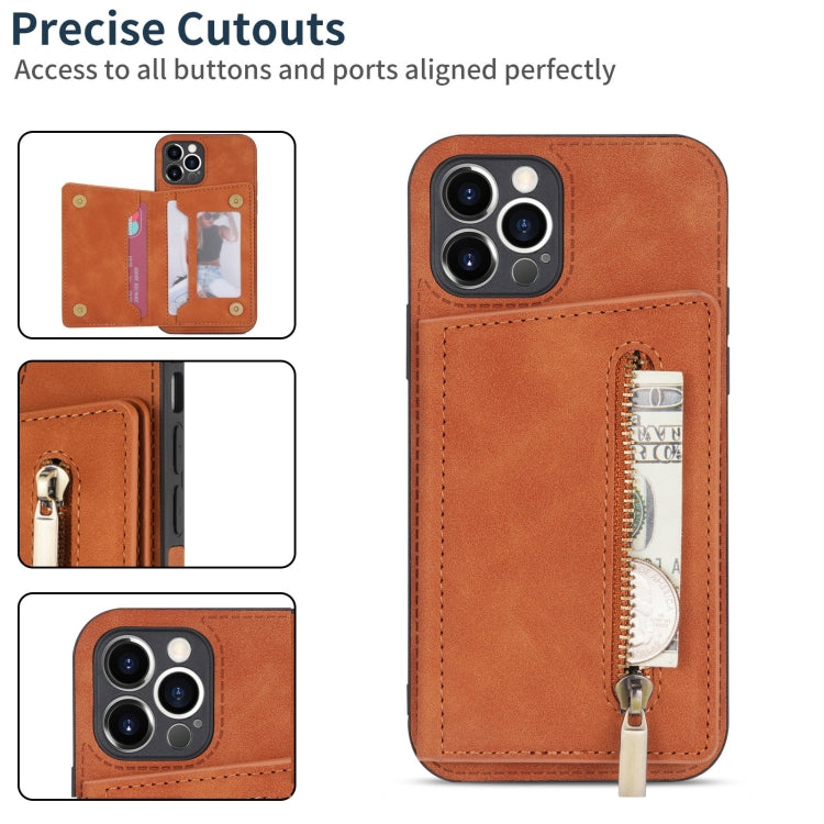 For iPhone 12 Pro Zipper Card Holder Phone Case