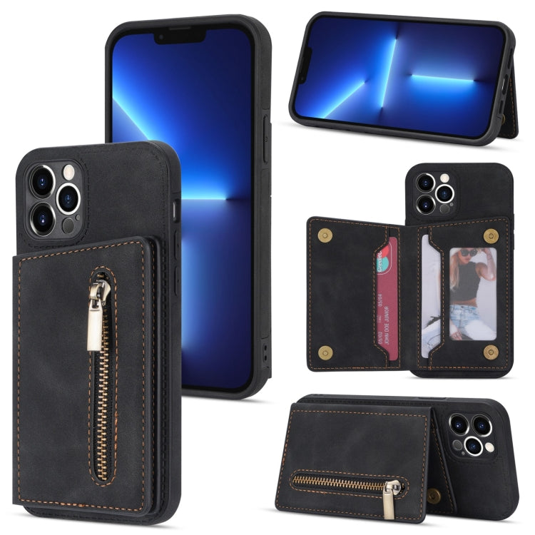 For iPhone 12 Pro Max Zipper Card Holder Phone Case