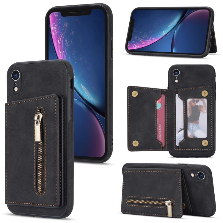 For iPhone XR Zipper Card Holder Phone Case