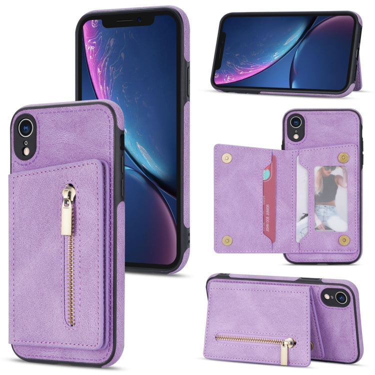 For iPhone XR Zipper Card Holder Phone Case