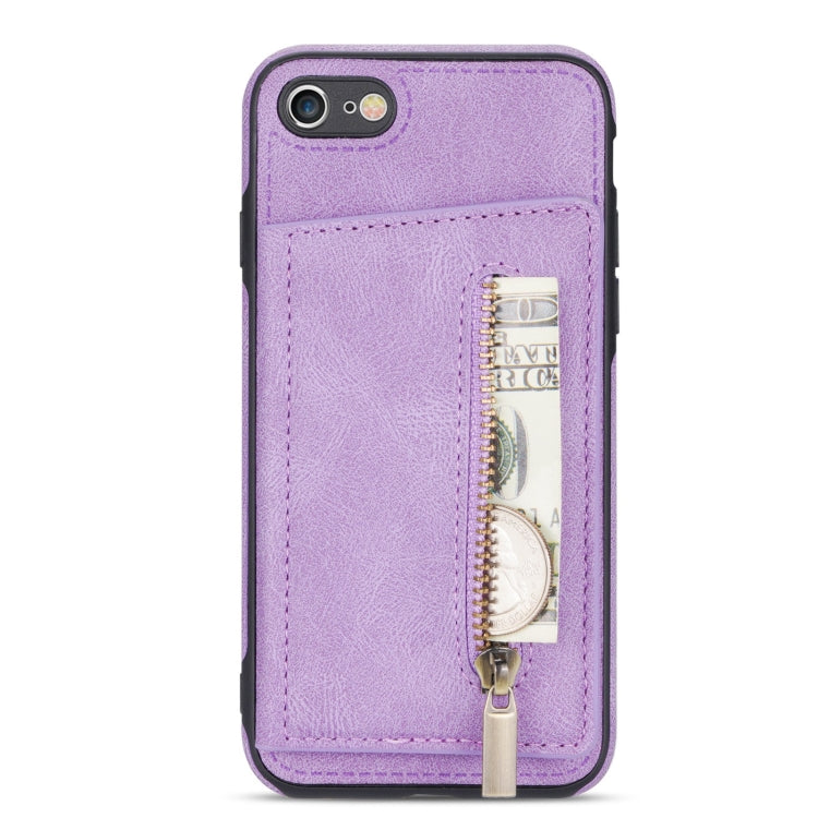 For iPhone SE 2022 / SE 2020 / 8 / 7 Zipper Card Holder Phone Case