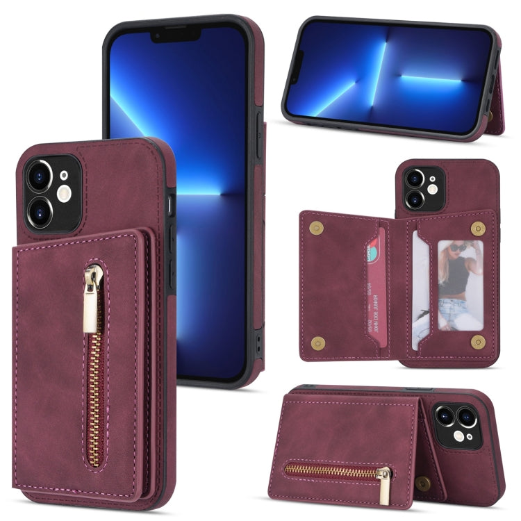 For iPhone 12 mini Zipper Card Holder Phone Case