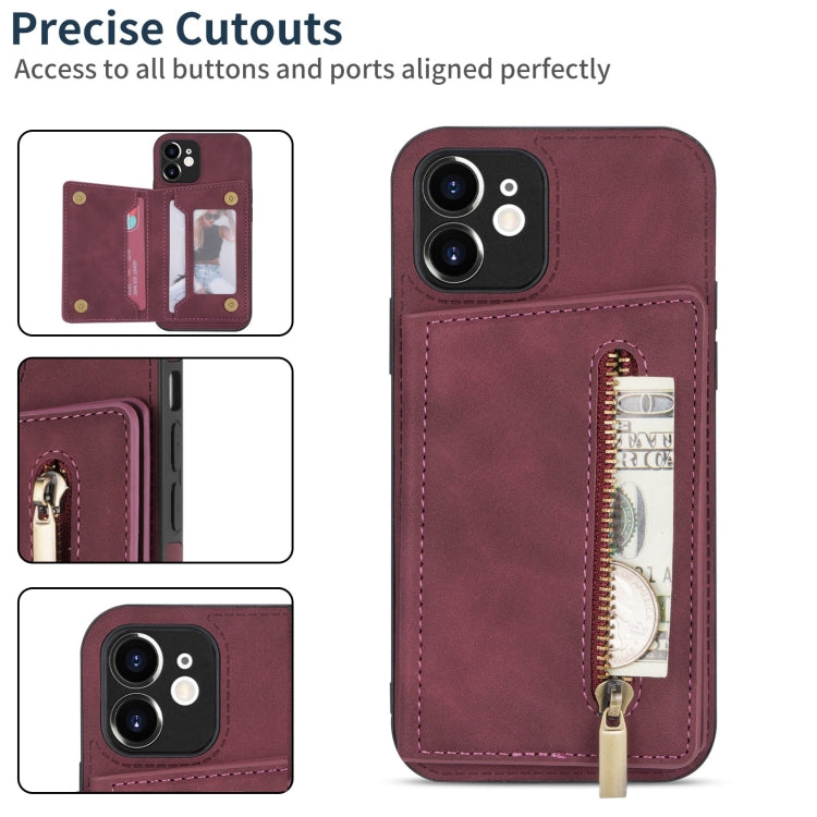 For iPhone 12 mini Zipper Card Holder Phone Case