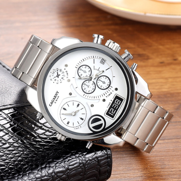 CAGARNY 6822 Four Time Display Dual Movement Steel Band Watch For Men(Silver Shell Steel Band)