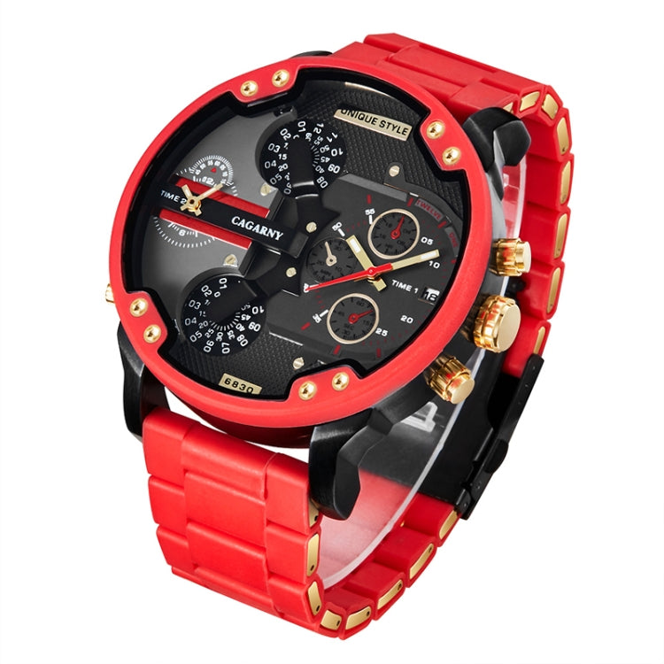 CAGARNY 6830 Quartz Dual Movement Rubberized Steel Band Watch For Men(Red)