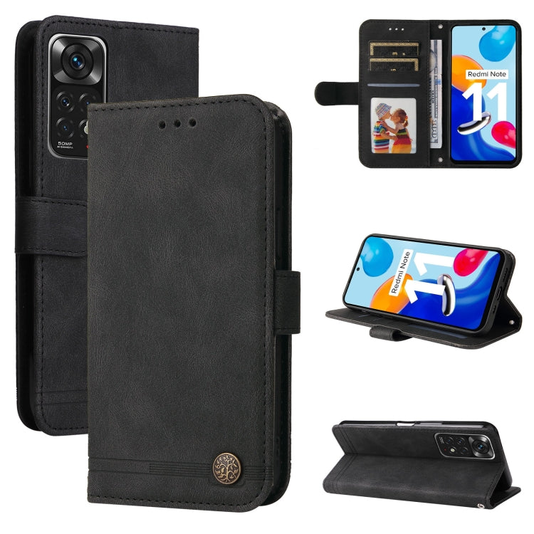 For Infinix Note 11 Skin Feel Life Tree Metal Button Leather Phone Case