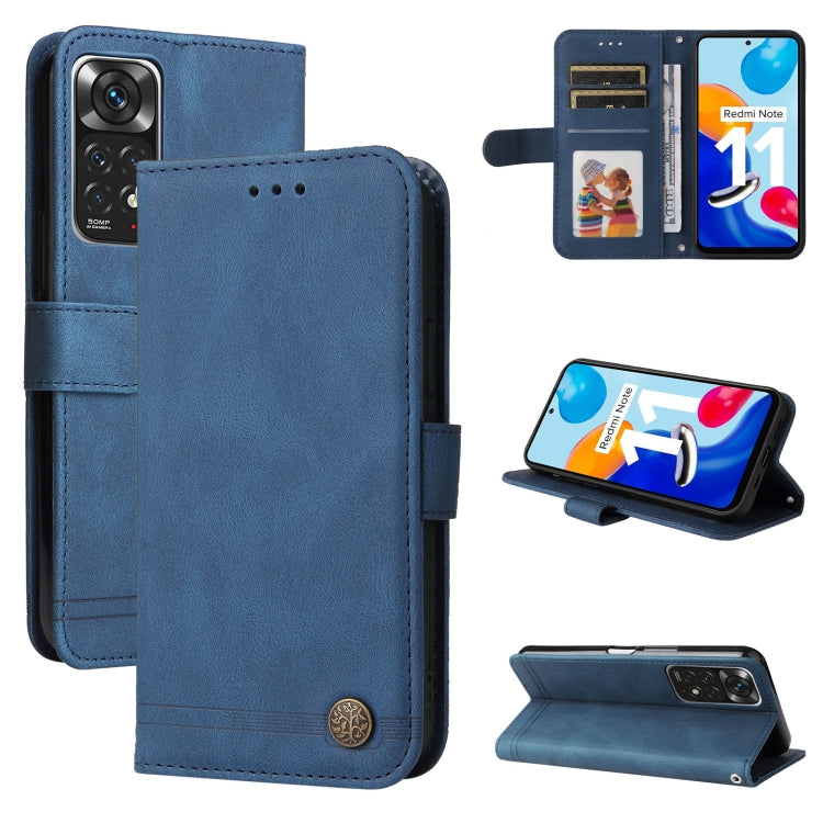 For Infinix Note 11 Skin Feel Life Tree Metal Button Leather Phone Case