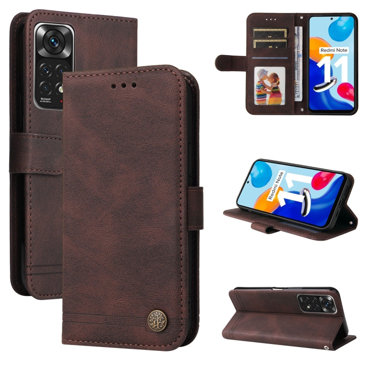 For Infinix Note 11 Skin Feel Life Tree Metal Button Leather Phone Case