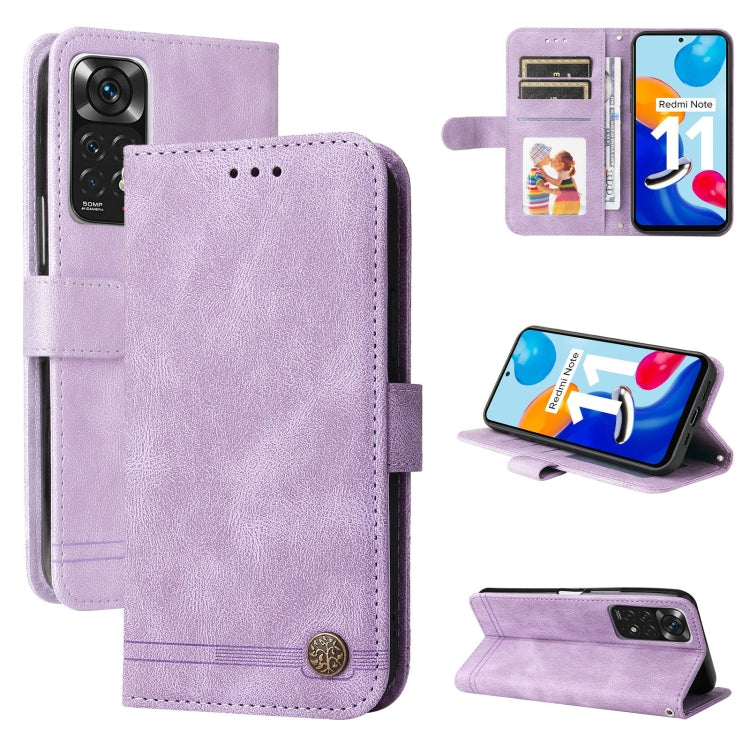 For Infinix Note 11 Skin Feel Life Tree Metal Button Leather Phone Case