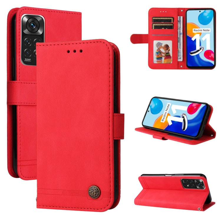 For Infinix Note 11 Skin Feel Life Tree Metal Button Leather Phone Case