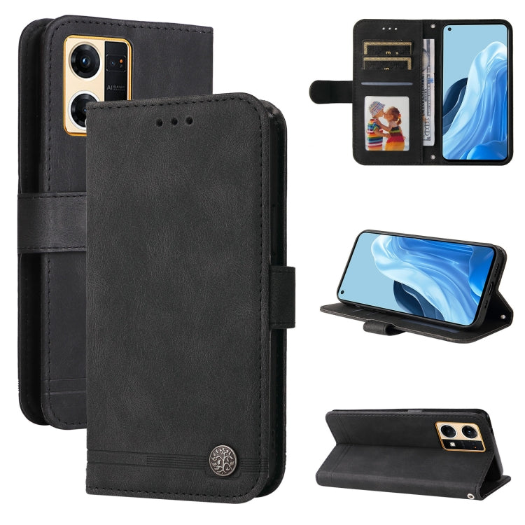 For OPPO Reno7 4G / F21 Pro 4G Skin Feel Life Tree Metal Button Leather Phone Case