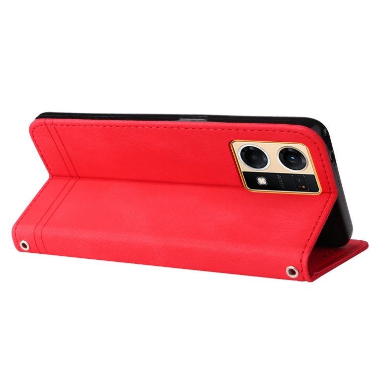 For OPPO Reno7 4G / F21 Pro 4G Skin Feel Life Tree Metal Button Leather Phone Case