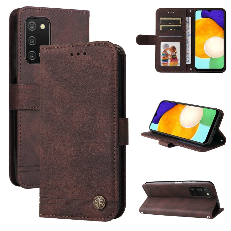 For Samsung Galaxy A03s US Version Skin Feel Life Tree Metal Button Leather Phone Case