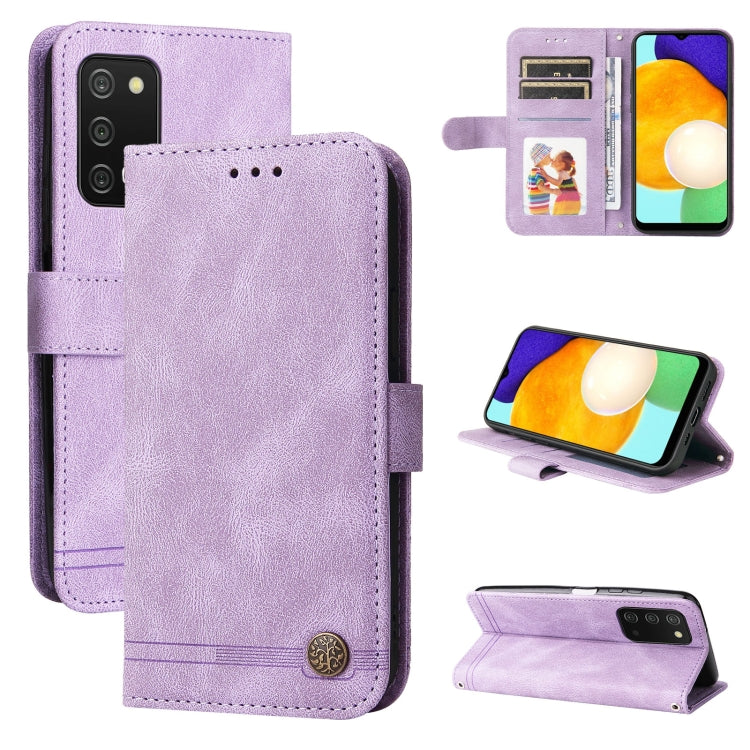 For Samsung Galaxy A03s US Version Skin Feel Life Tree Metal Button Leather Phone Case