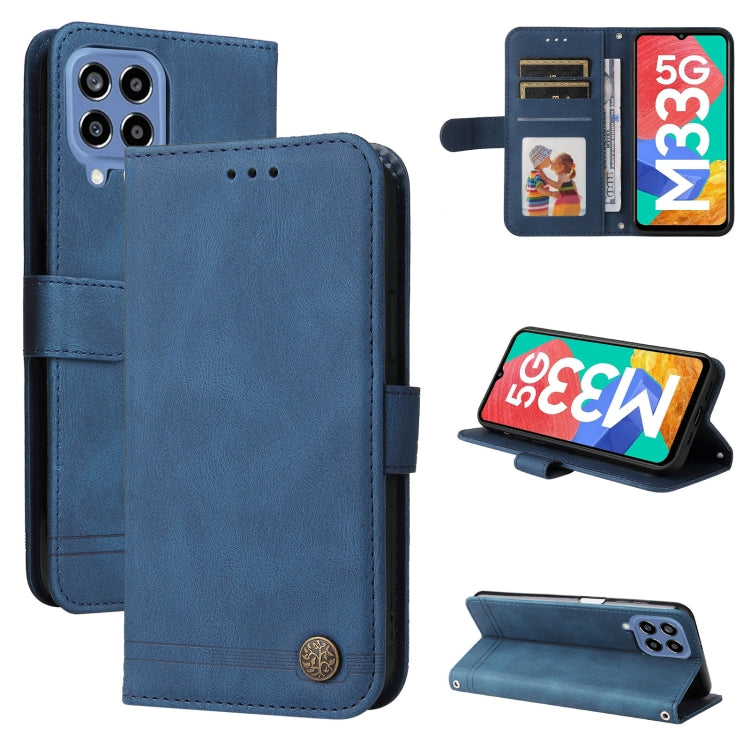 For Samsung Galaxy M33 5G Global Skin Feel Life Tree Metal Button Leather Phone Case