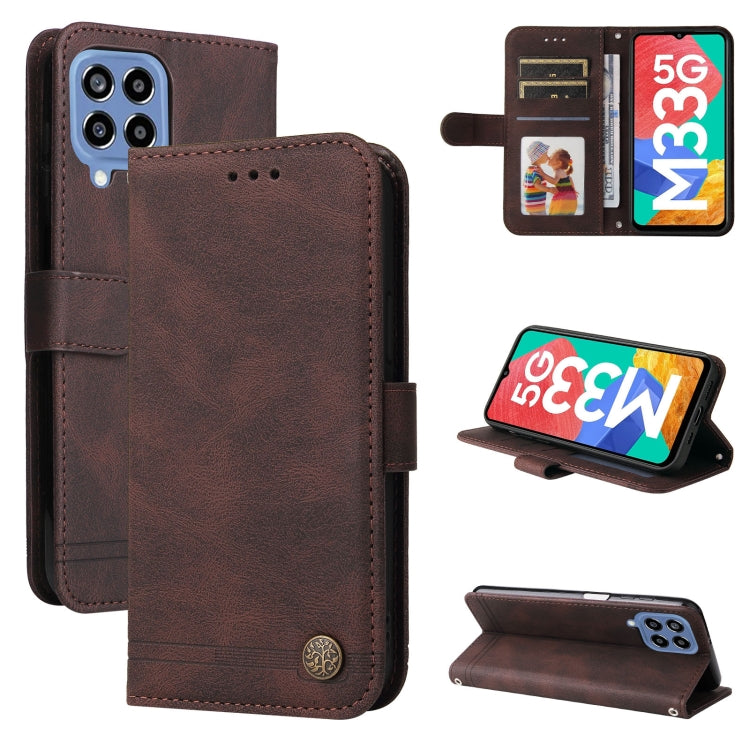 For Samsung Galaxy M33 5G Global Skin Feel Life Tree Metal Button Leather Phone Case