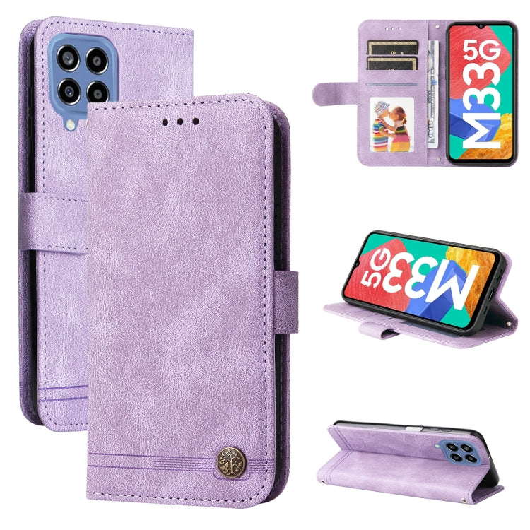 For Samsung Galaxy M33 5G Global Skin Feel Life Tree Metal Button Leather Phone Case