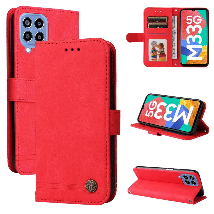 For Samsung Galaxy M33 5G Global Skin Feel Life Tree Metal Button Leather Phone Case