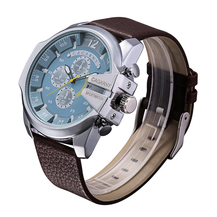 CAGARNY 6839 Irregular Large Dial Leather Band Quartz Sports Watch For Men