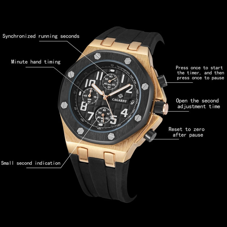 CAGARNY 6867 Six-Needle Multifunctional Quartz Sports Watch for Men