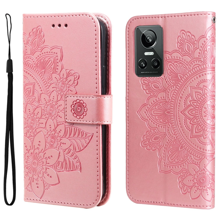 For OPPO Realme GT Neo3 7-petal Flowers Embossing Pattern Leather Phone Case