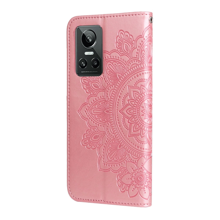 For OPPO Realme GT Neo3 7-petal Flowers Embossing Pattern Leather Phone Case