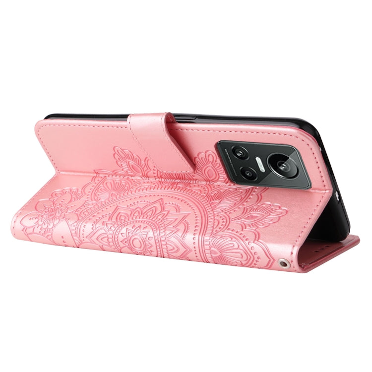 For OPPO Realme GT Neo3 7-petal Flowers Embossing Pattern Leather Phone Case