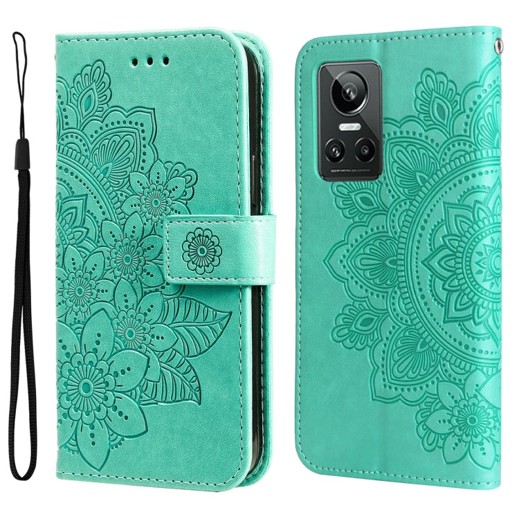 For OPPO Realme GT Neo3 7-petal Flowers Embossing Pattern Leather Phone Case