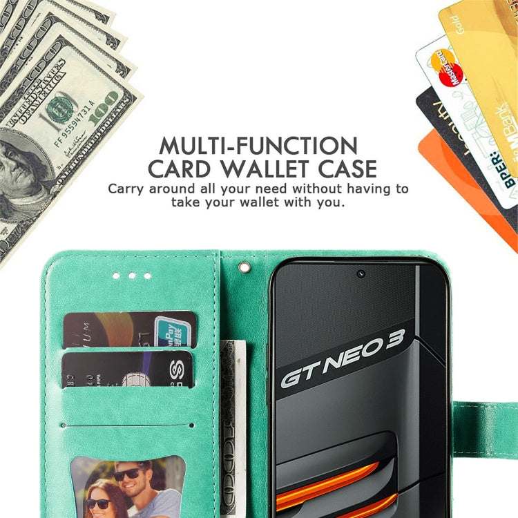 For OPPO Realme GT Neo3 7-petal Flowers Embossing Pattern Leather Phone Case