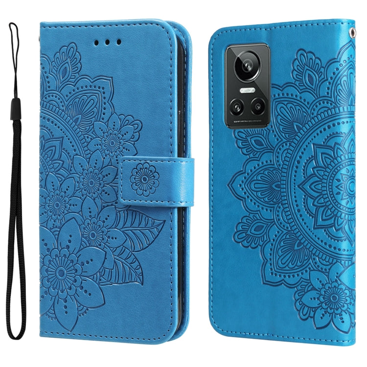 For OPPO Realme GT Neo3 7-petal Flowers Embossing Pattern Leather Phone Case