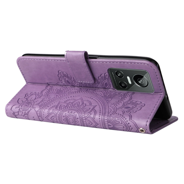 For OPPO Realme GT Neo3 7-petal Flowers Embossing Pattern Leather Phone Case