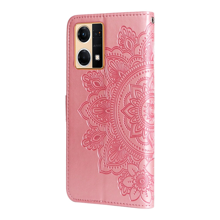 For OPPO Reno7 4G / F21 Pro 4G 7-petal Flowers Embossing Pattern Leather Phone Case