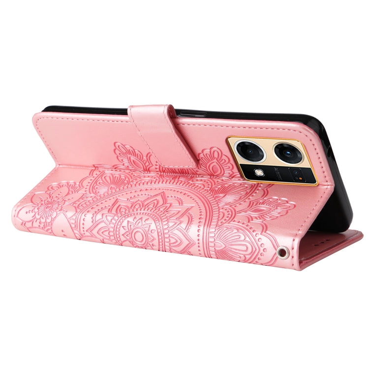 For OPPO Reno7 4G / F21 Pro 4G 7-petal Flowers Embossing Pattern Leather Phone Case