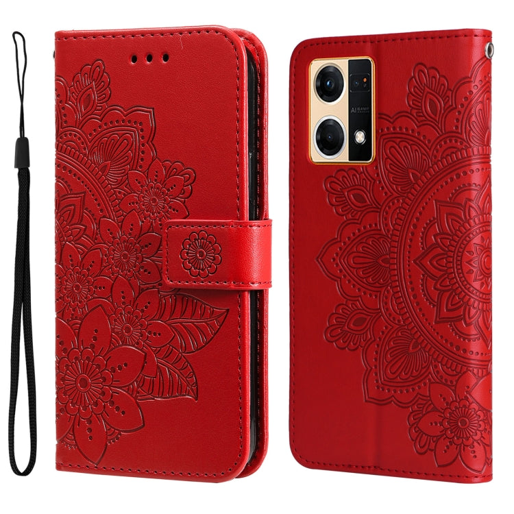 For OPPO Reno7 4G / F21 Pro 4G 7-petal Flowers Embossing Pattern Leather Phone Case