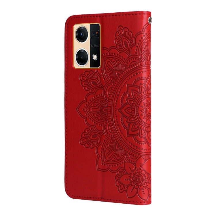 For OPPO Reno7 4G / F21 Pro 4G 7-petal Flowers Embossing Pattern Leather Phone Case