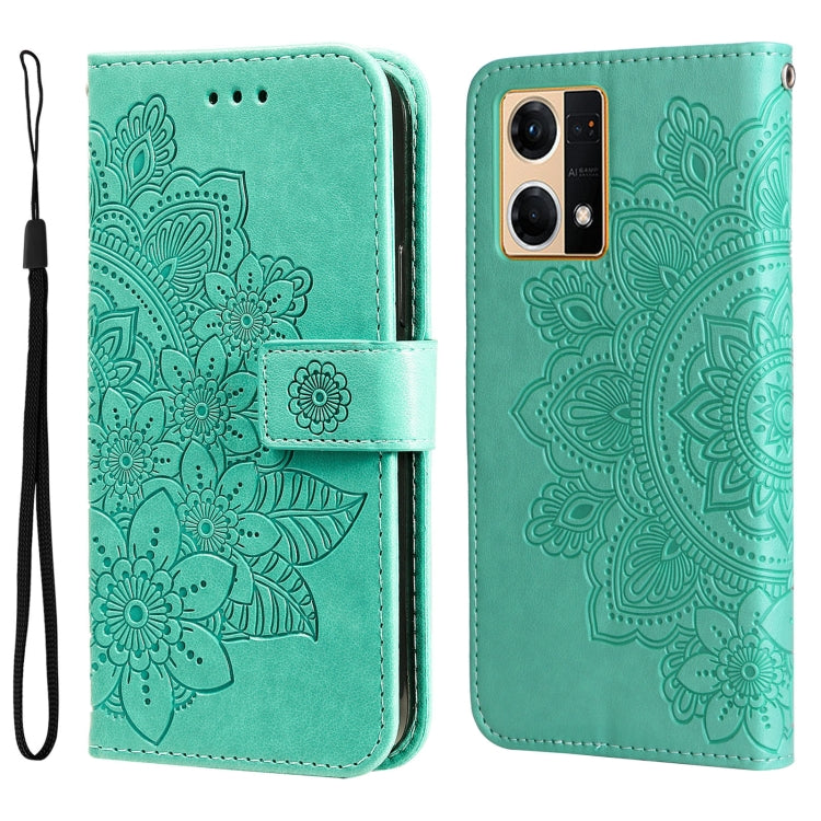 For OPPO Reno7 4G / F21 Pro 4G 7-petal Flowers Embossing Pattern Leather Phone Case